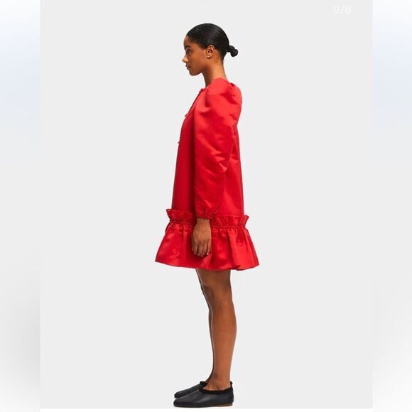 Sleeper Mystery Puff ruffled duchesse-satin mini dress $450 NWT - Picture 3 of 6